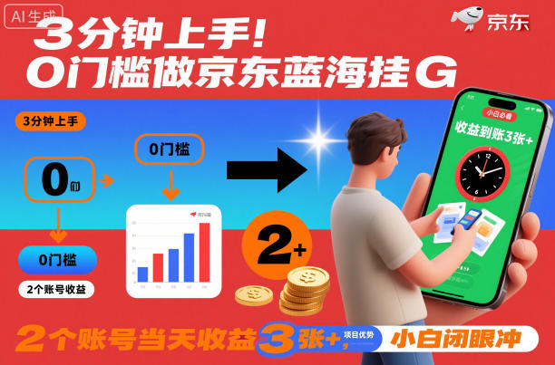 3分钟上手！0门槛做京东蓝海全自动掘金，2个账号当天收益3张+，小白闭眼冲【揭秘】-冒泡网
