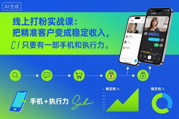 线上打粉实战课：把精准客户变成稳定收入，只要有一部手机和执行力-冒泡网