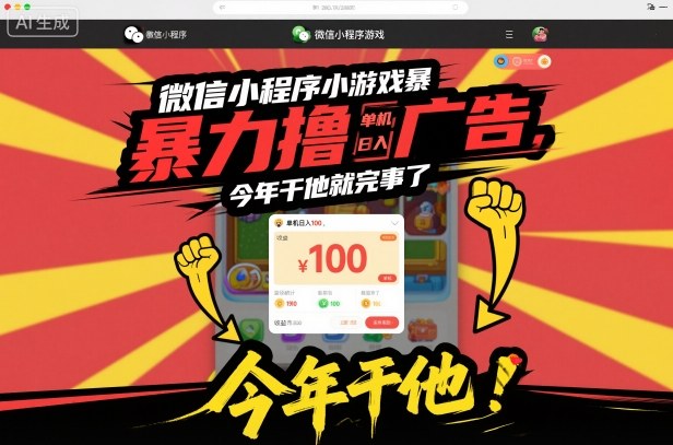 微信小程序小游戏暴力撸广告,单机日入100,今年干他就完事了-冒泡网