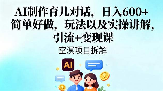 AI制作育儿对话，日入6张+，简单好做，玩法以及实操讲解，引流+变现课-冒泡网