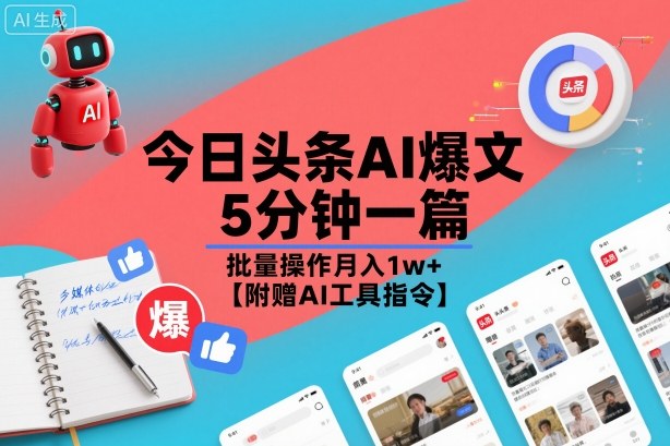 今日头条AI爆文,5分钟一篇,批量操作月入1w+【附赠AI工具指令】-冒泡网