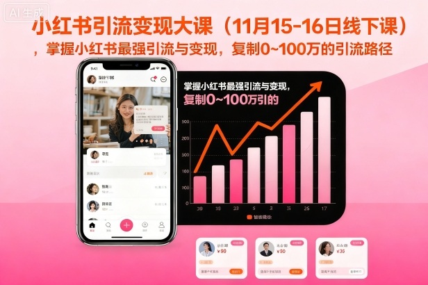 小红书引流变现大课（11月15-16日线下课），掌握小红书最强引流与变现，复制0~100万的引流路径-冒泡网