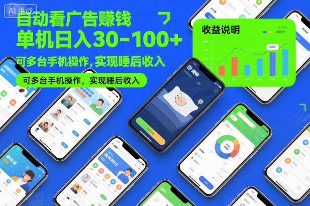 自动看广告賺钱,单机日入30-100+,可多台手机操作,实现睡后收入【揭秘】-冒泡网