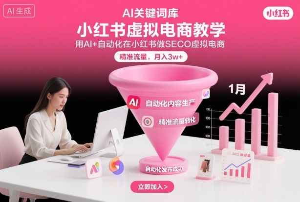 小红书虚拟电商项目,用AI+自动化在小红书做SEO虚拟电商,精准流量,月入3w+-冒泡网