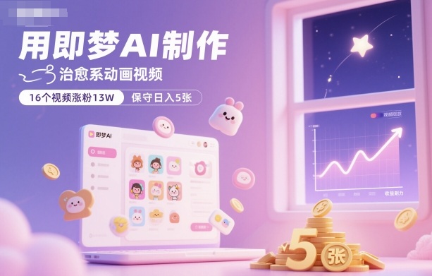 用即梦AI制作治愈系动画视频，16个视频涨粉13W，保守日入5张-冒泡网
