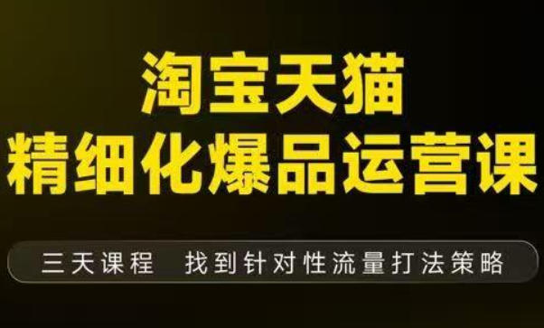 淘宝天猫精细化爆品运营(9月12-14杭州线下课),全方位拆解爆品打造逻辑【音频+字幕+文档】-冒泡网