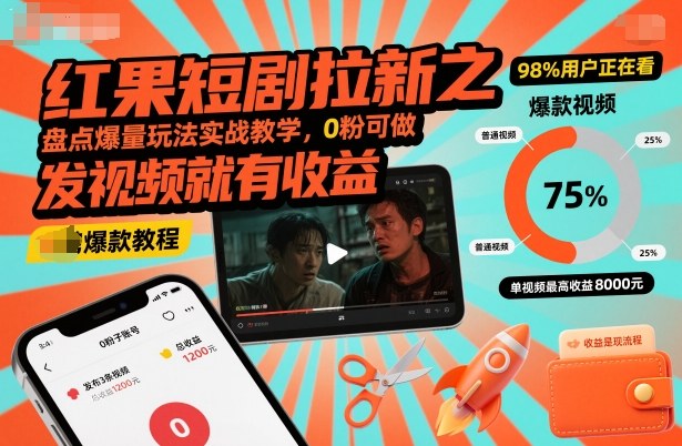 红果短剧拉新之盘点爆量玩法实战教学，0粉可做，发视频就有收益-冒泡网