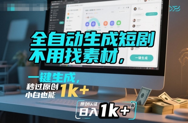 全自动生成短剧，不用找素材，不用剪辑，一键生成，秒过原创，小白也能轻松日入1k+【揭秘】-冒泡网