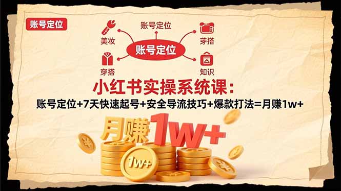 小红书实操系统课：账号定位+7天快速起号+安全导流技巧+爆款打法=月赚1w+-冒泡网