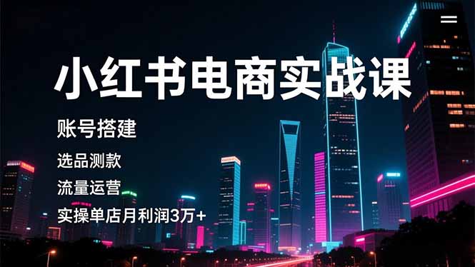 小红书电商实战课，账号搭建，选品测款，流量运营，实操月利润3万+-冒泡网