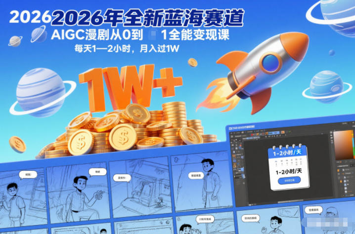 2026年全新蓝海赛道AIGC漫剧从0到1全能变现课,每天1—2小时,月入过1W-冒泡网