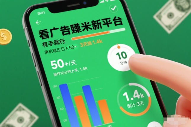 看广告賺米新平台，有手就行，单机稳定日入50+，操作10分钟上手，3天搞了1.4k【揭秘】-冒泡网