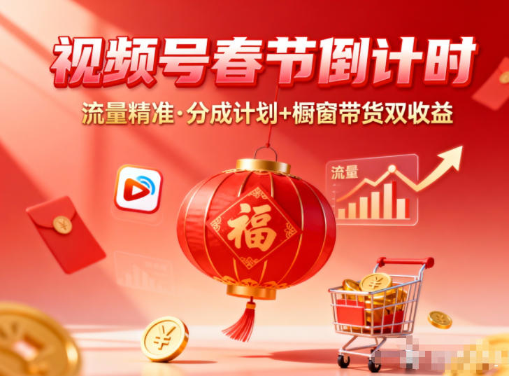 视频号做春节倒计时，流量精准，分成计划+橱窗带货双收益-冒泡网