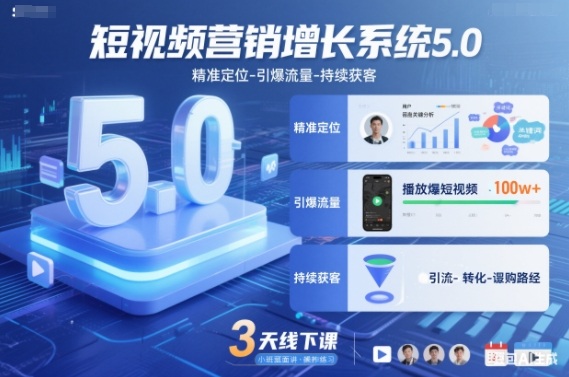 短视频营销增长系统5.0,精准定位-引爆流量-持续获客,3天线下课(音频+图片)-冒泡网