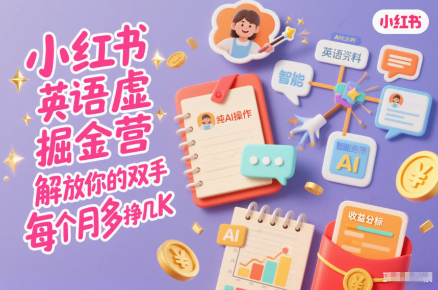 小红书英语虚拟资料掘金营,纯AI操作,解放你的双手,每个月多挣几K-冒泡网