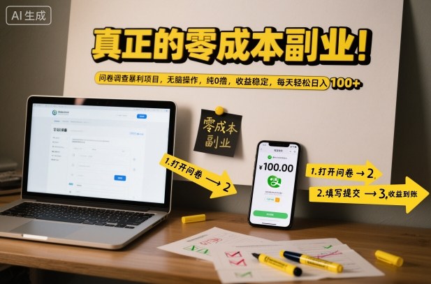 真正的零成本副业!问卷调查暴利项目,无脑操作,纯0撸,收益稳定,每天轻松日入100+【揭秘】-冒泡网