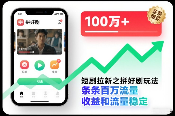 短剧拉新之拼好剧玩法,条条百万流量,收益和流量稳定-冒泡网