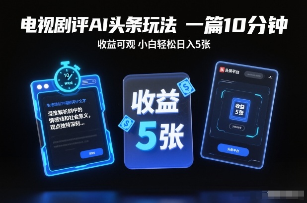 电视剧评AI头条玩法,一篇10分钟,收益可观,小白轻松日入5张+【独家】-冒泡网