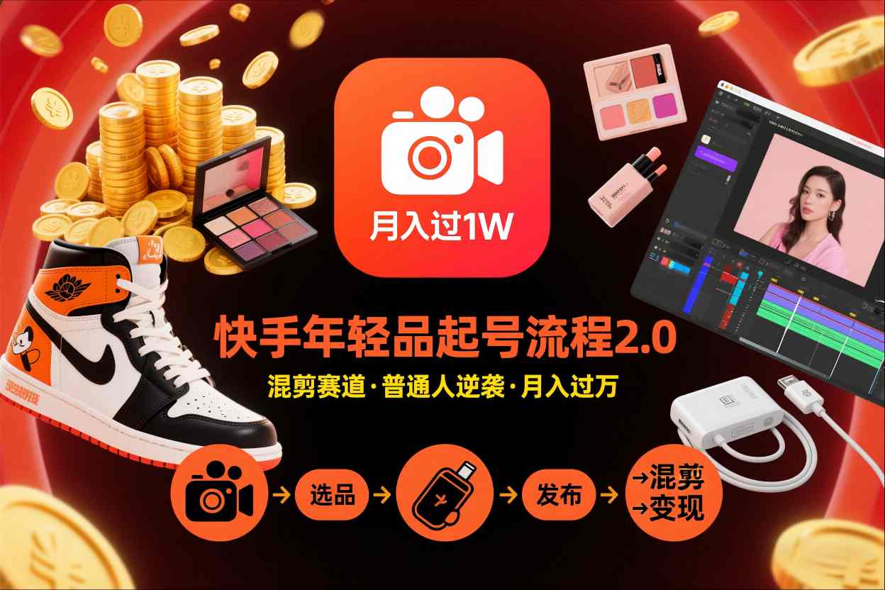 快手短视频带货年轻品起号流程2.0,快手年轻品混剪赛道,普通人也能月入过1W-冒泡网