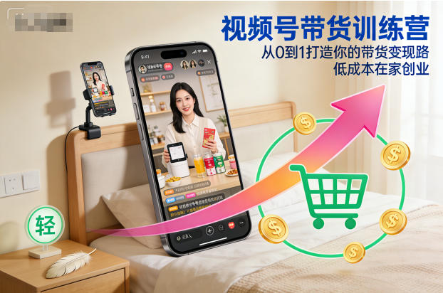 视频号带货训练营,从0到1打造你的带货变现路,低成本在家创业-冒泡网