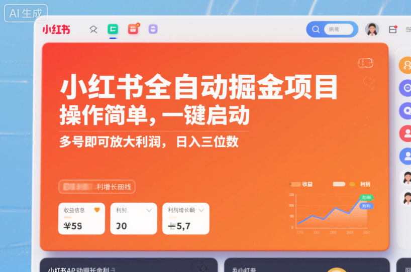 小红书全自动掘金项目，操作简单，一键启动，多号即可放大利润，日入三位数【揭秘】-冒泡网
