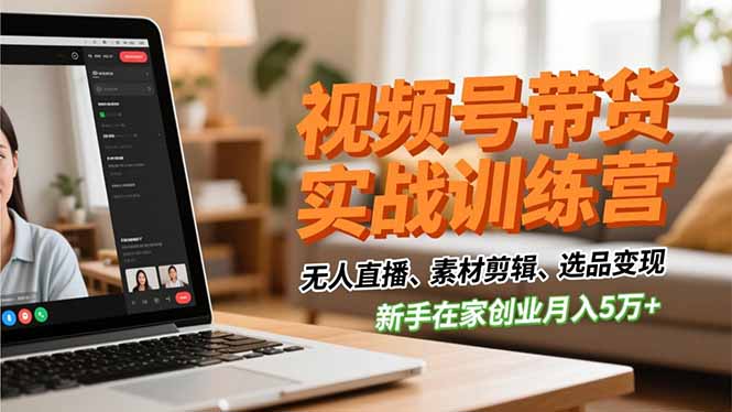 视频号带货实战训练营，无人直播、素材剪辑、选品变现，新手在家创业月入5万+-冒泡网