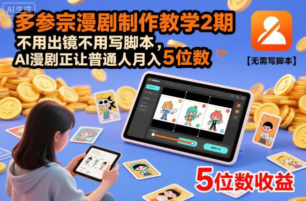 多参宗漫剧制作教学2期,不用出镜不用写脚本,AI漫剧正让普通人月入5位数(更新)-冒泡网
