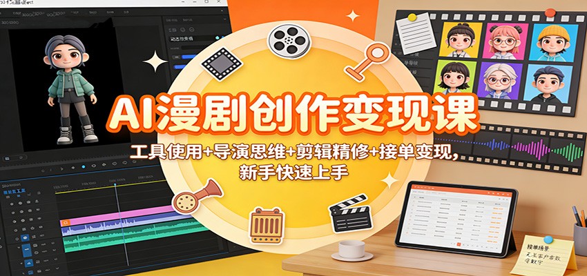 AI漫剧创作变现课:工具使用+导演思维+剪辑精修+接单变现,新手快速上手-冒泡网