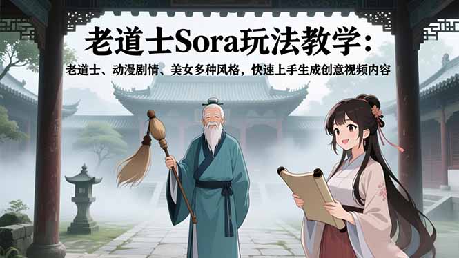 老道士Sora玩法教学：老道士、动漫剧情、美女多种风格，快速上手生成创意视频内容-冒泡网