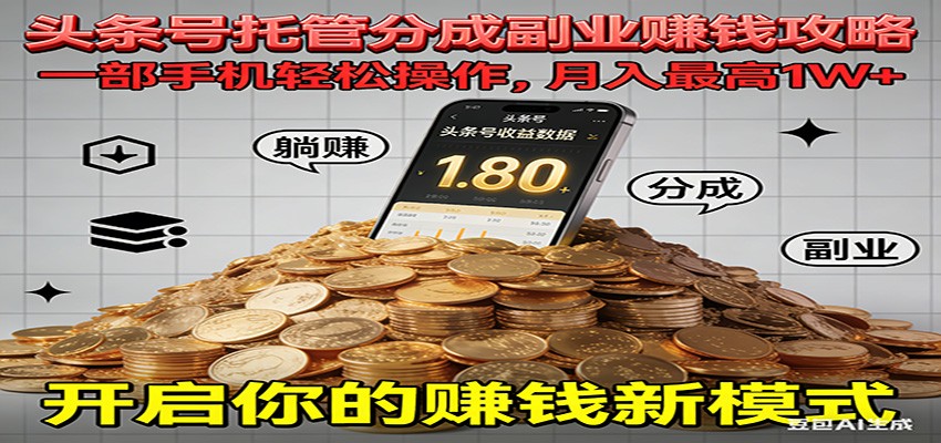 全程托管今日头条,一部手机就可以开干,最高躺赚1W+-冒泡网