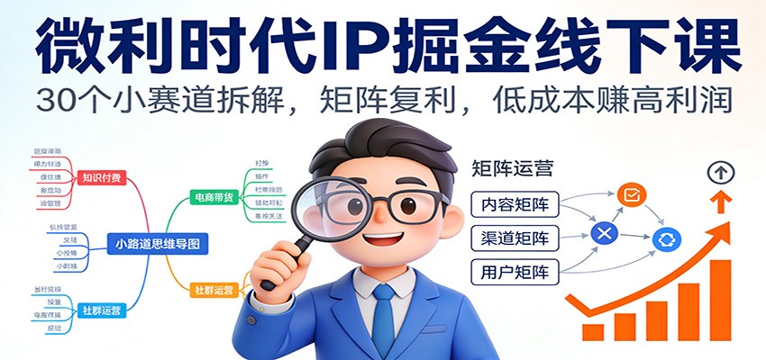 微利时代IP掘金线下课:30个小赛道拆解,矩阵复利,低成本赚高利润-冒泡网