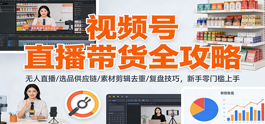 视频号直播带货全攻略：无人直播/选品供应链/素材剪辑去重/复盘技巧，零门槛上手-冒泡网