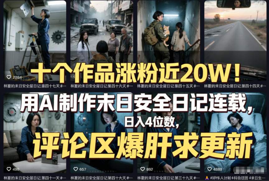 十个作品涨粉近20W!用AI制作末日安全日记连载,日入4位数,评论区爆肝求更新(附详细步骤)-冒泡网