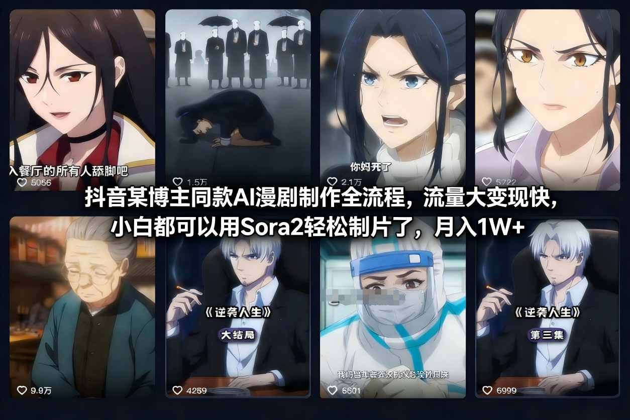 抖音某博主同款AI漫剧制作全流程，流量大变现快，小白都可以用Sora2轻松制片了，月入1W+-冒泡网