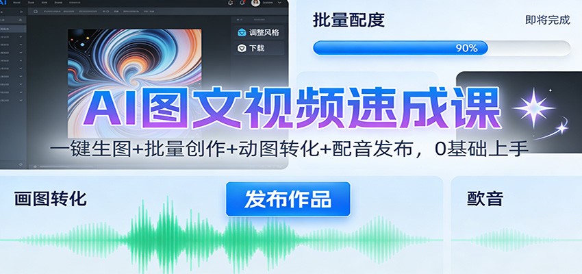 AI图文视频速成课：一键生图+批量创作+动图转化+配音发布，0基础上手-冒泡网