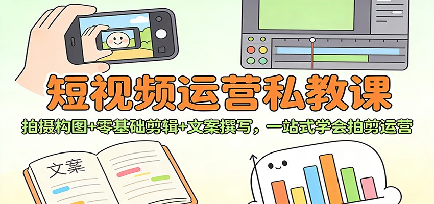 短视频运营私教课：拍摄构图+零基础剪辑 +文案撰写，一站式学会拍剪运营-冒泡网