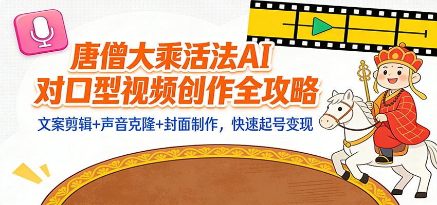 “大乘活法”AI对口型视频创作全攻略：文案剪辑+声音克隆+封面制作，快速起号变现-冒泡网
