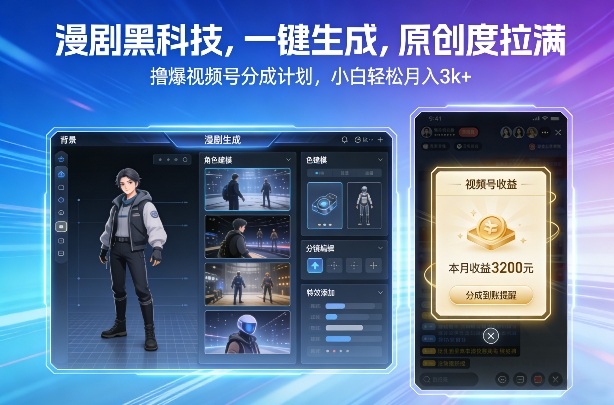 漫剧黑科技，一键生成，原创度拉满，撸爆视频号分成计划，小白轻松月入3k+-冒泡网