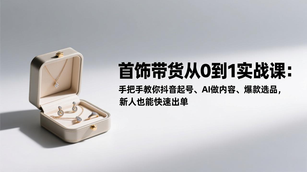 首饰带货从0到1实战课：手把手教你抖音起号、AI做内容、爆款选品，新人也能快速出单-冒泡网