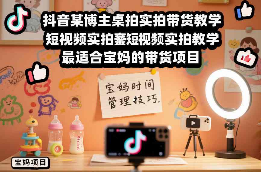 抖音某博主桌拍实拍带货教学，短视频实拍教学，最适合宝妈的带货项目-冒泡网