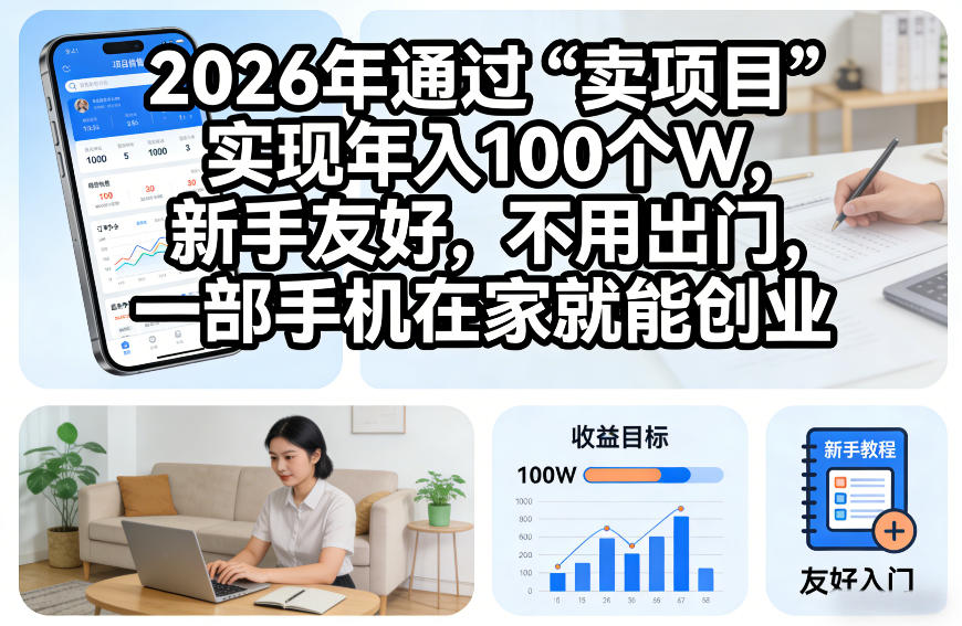 2026年通过“卖项目”实现年入100个W，新手友好，不用出门，一部手机在家就能创业【揭秘】-冒泡网
