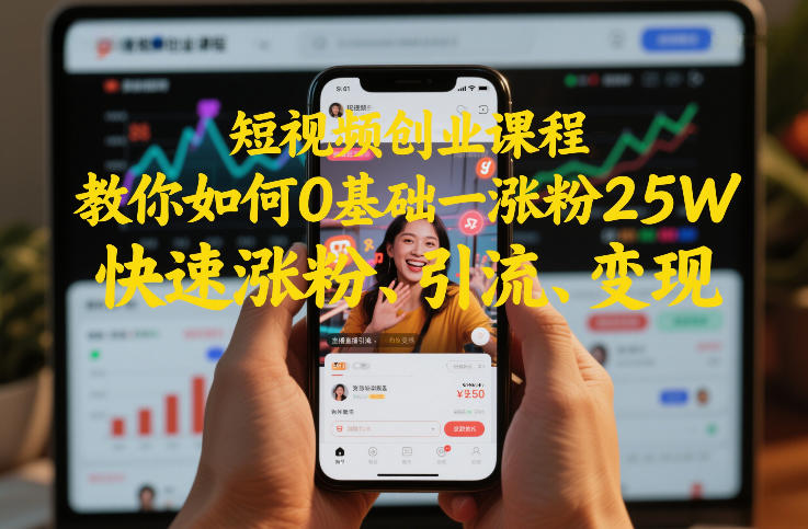 短视频创业课程，教你如何0基础一天涨粉25W，快速涨粉、引流、变现-冒泡网