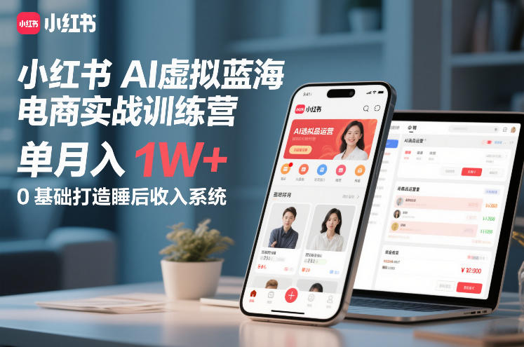 小红书AI虚拟蓝海电商实战训练营,单月入1W+,0基础打造睡后收入系统-冒泡网