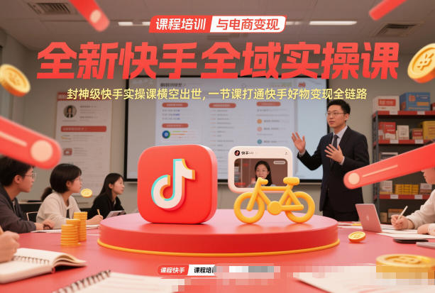 全新快手全域实操课,封神级快手实操课横空出世,一节课打通快手好物变现全链路-冒泡网