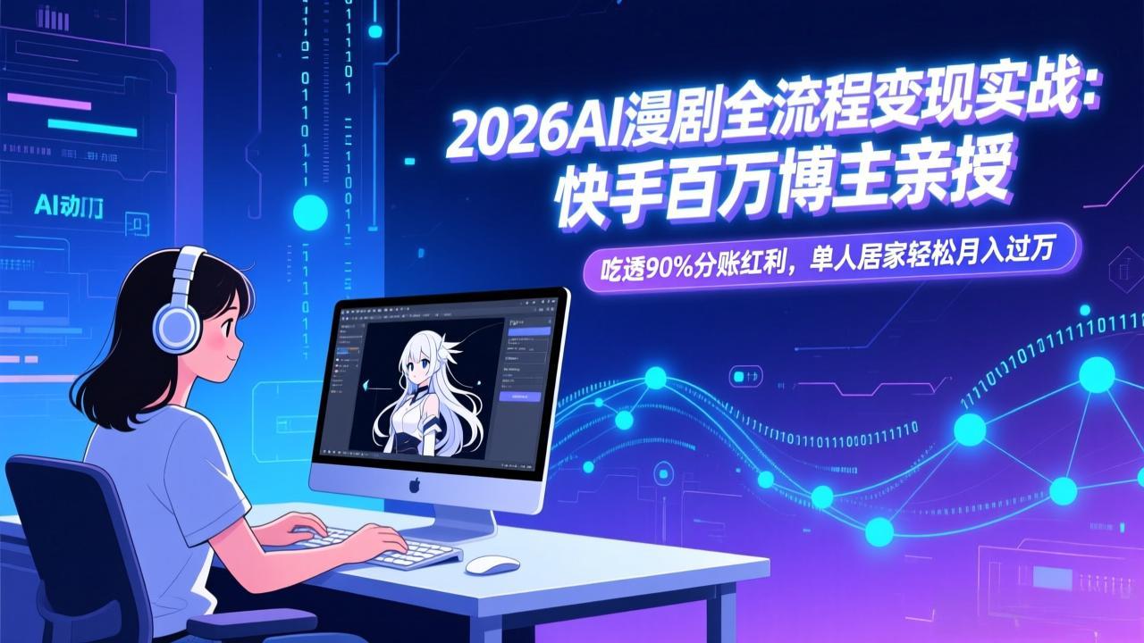 2026AI漫剧全流程变现实战:快手百万博主亲授,吃透90%分账红利,单人居家轻松月入过万-冒泡网