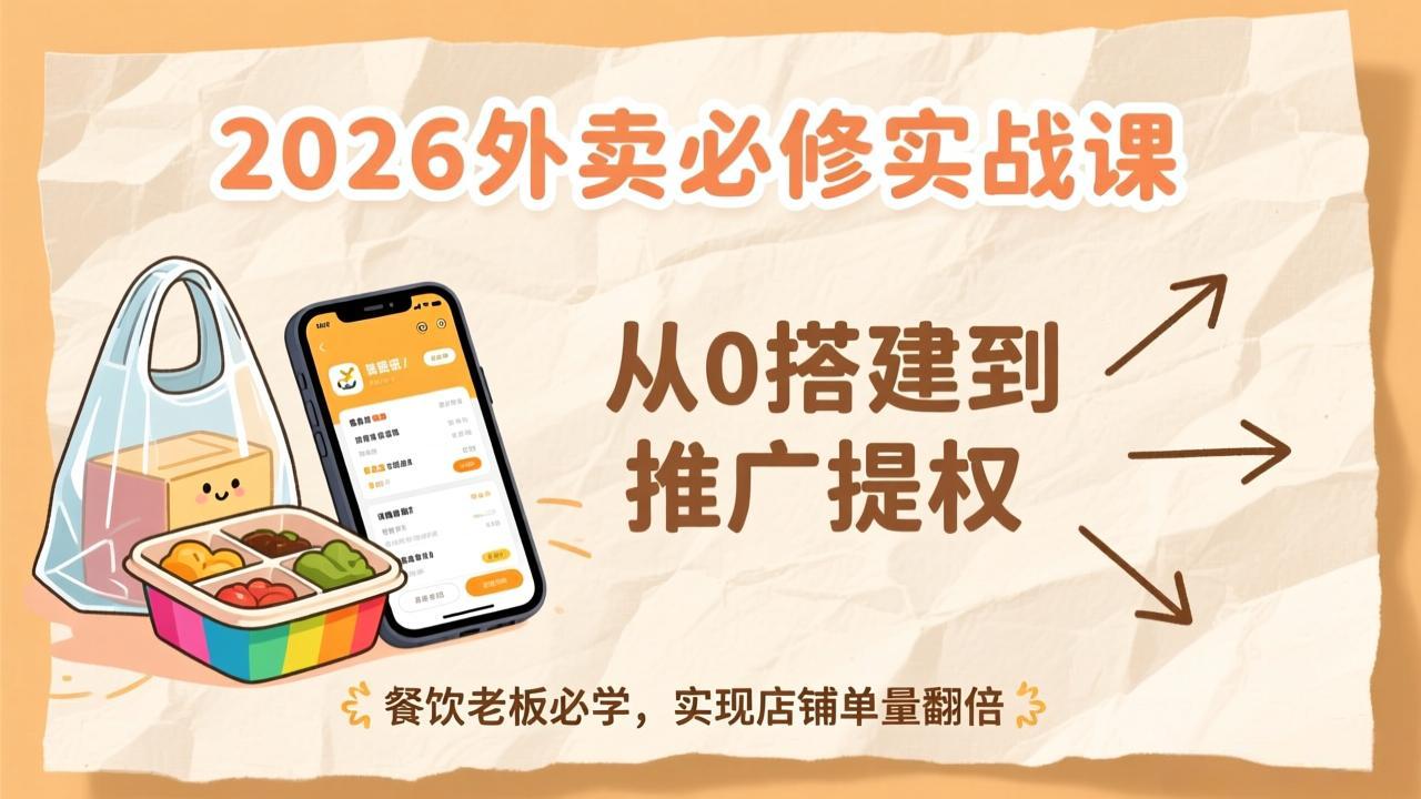 2026外卖必修实战课：从0搭建到推广提权，餐饮老板必学，实现店铺单量翻倍-冒泡网