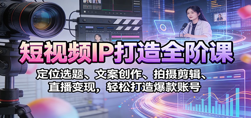 短视频IP打造全阶课:定位选题、文案创作、拍摄剪辑、直播变现,轻松打造爆款账号-冒泡网