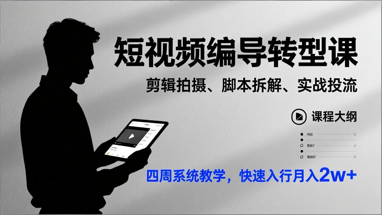 短视频编导转型课,剪辑拍摄、脚本拆解、实战投流,四周系统教学,快速入行月入2w+-冒泡网