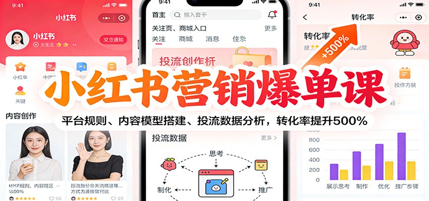小红书营销爆单课:平台规则、内容模型搭建、投流数据分析,转化率提升500%-冒泡网