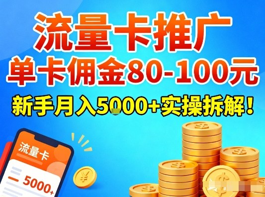 流量卡推广，单卡佣金80-100，新手月入5k+实操拆解！-冒泡网